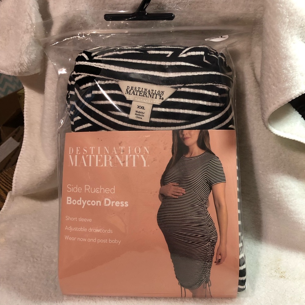 Destination Maternity Black and White Striped Bodycon Dress XXL brand new
